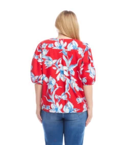 Plus Size Puff Sleeve Button-Front Shirt 7 Plus Size Puff Sleeve Button-Front Shirt -Karen Kane Store 2L22401W PRT karenkane 2025 Summer 00 3