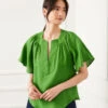 Linen Flutter Sleeve Top -Karen Kane Store 2L22605 GRE 5067