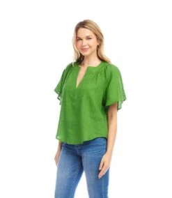 Linen Flutter Sleeve Top -Karen Kane Store 2L22605 GRE KK 2025 Summer 00 2
