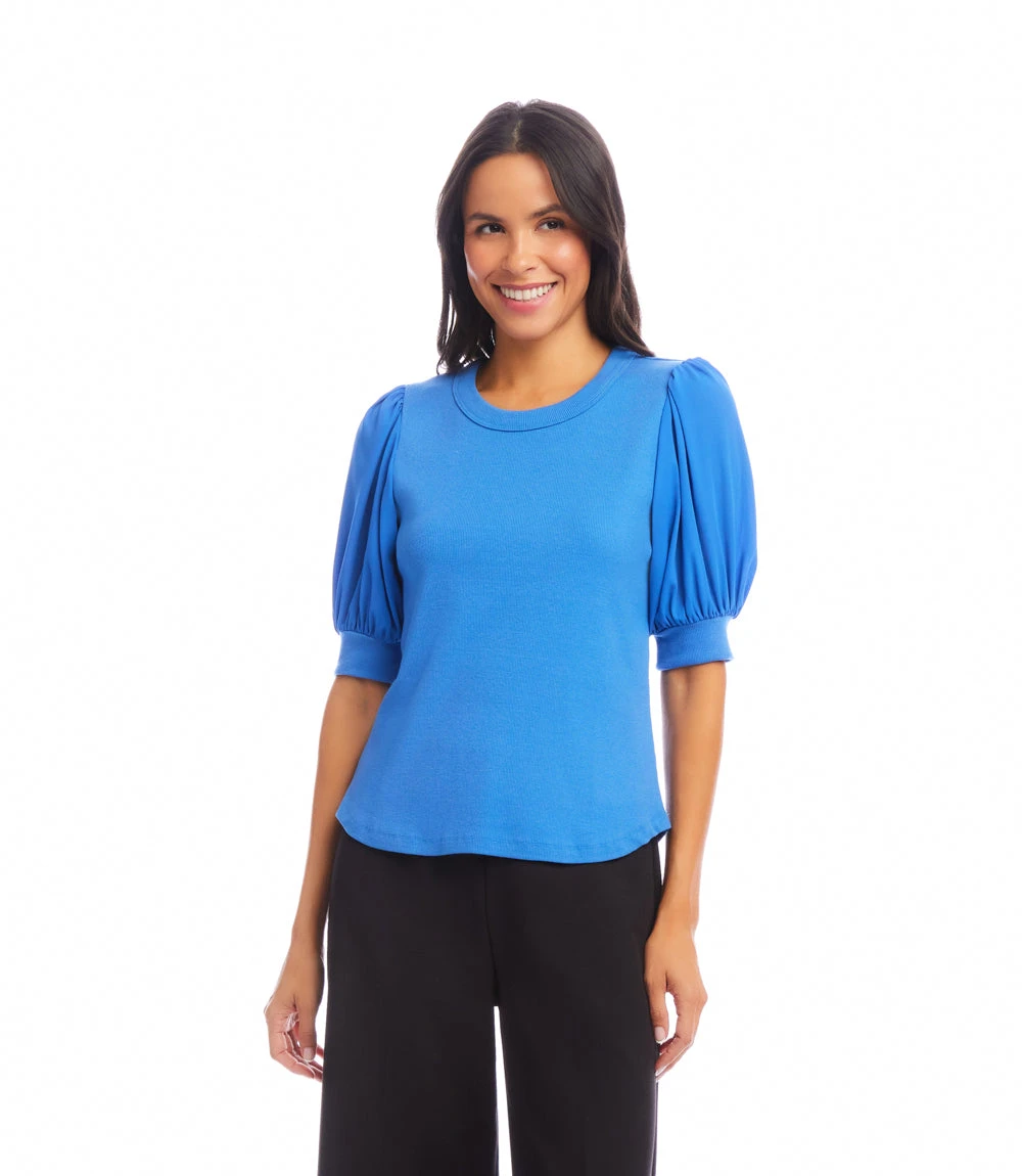 Puff Sleeve Contrast Shirttail Top 4 Puff Sleeve Contrast Shirttail Top - Image 2