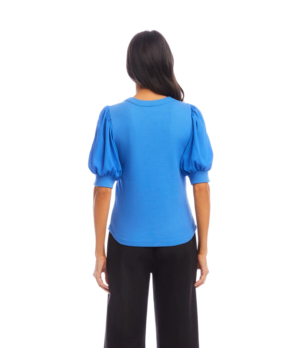 Puff Sleeve Contrast Shirttail Top 6 Puff Sleeve Contrast Shirttail Top - Image 4