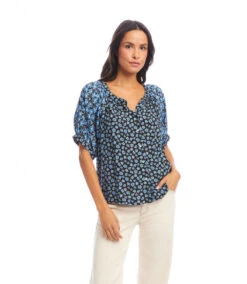 Contrast Short Sleeve Peasant Top