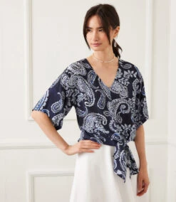 Flutter Sleeve Tie Front Top