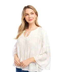 Flare Sleeve Embroidered Pintuck Detail Top -Karen Kane Store 2L30200 OWH KK 2025 Summer 00 3