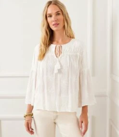 Flare Sleeve Embroidered Pintuck Detail Top -Karen Kane Store 2L30200 OWH KK 2025 Summer 00 6