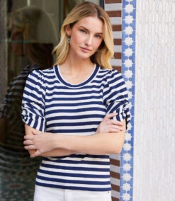 Petite Size Stripe Twist-Sleeve Top 12 Petite Size Stripe Twist-Sleeve Top -Karen Kane Store 2L30601P STP KK 2025 Summer 00 2