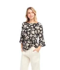 Petite Size Flare Sleeve Pick-Up Top 9 Petite Size Flare Sleeve Pick-Up Top -Karen Kane Store 2L31301P BLK KK 2025 Summer 00 2