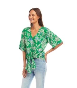 Short Sleeve Tie-Front Top -Karen Kane Store 2L32100 PRT KK 2025 Summer 00 2