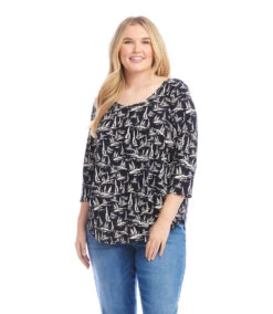 Plus Size 3/4 Sleeve Shirttail Top