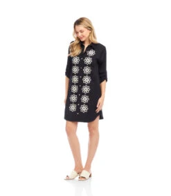 Petite Size Roll Tab Embroidered Shirtdress -Karen Kane Store 2L70114P BLC KK 2025 Summer 00 2