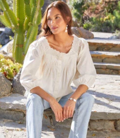 3/4 Sleeve Square Neck Button-Up Blouse 17 3/4 Sleeve Square Neck Button-Up Blouse -Karen Kane Store 2L70121 CRE KK 2025 Summer 00 1