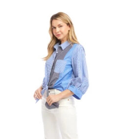 Blouson Sleeve Mixed Stripe Tie-Front Top -Karen Kane Store 2L70126 STP KK 2025 Summer 00 4