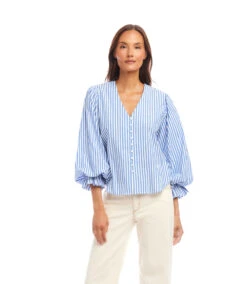 Stripe Layered Sleeve Shirred Blouse 12 Stripe Layered Sleeve Shirred Blouse -Karen Kane Store 2L70128 STP KK 2025 Summer 00 1