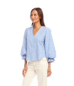 Stripe Layered Sleeve Shirred Blouse 13 Stripe Layered Sleeve Shirred Blouse -Karen Kane Store 2L70128 STP KK 2025 Summer 00 2