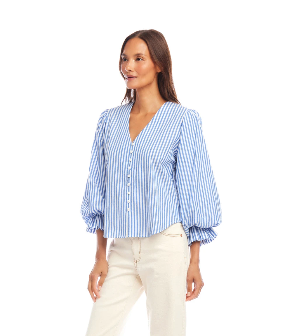 Stripe Layered Sleeve Shirred Blouse 6 Stripe Layered Sleeve Shirred Blouse - Image 4