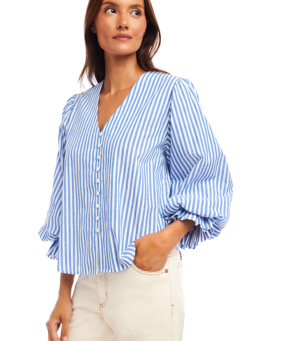 Stripe Layered Sleeve Shirred Blouse 8 Stripe Layered Sleeve Shirred Blouse - Image 6