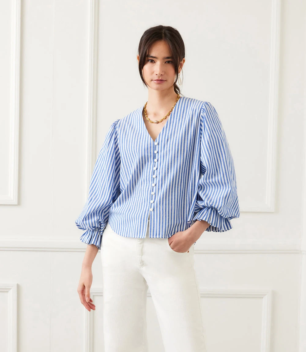 Stripe Layered Sleeve Shirred Blouse 4 Stripe Layered Sleeve Shirred Blouse - Image 2
