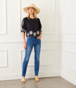 Petite Size 3/4 Sleeve Embroidered Scallop Top -Karen Kane Store 2L70250P BLC KK 2025 Summer 00 6