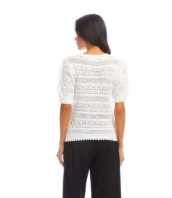 Short Sleeve Crochet V-Neck Top -Karen Kane Store 2L70260 OWH KK 2025 Summer 00 3