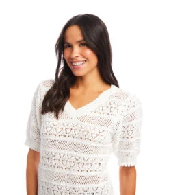 Short Sleeve Crochet V-Neck Top -Karen Kane Store 2L70260 OWH KK 2025 Summer 00 4