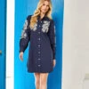 Embroidered Puff Sleeve Shirtdress 1 Embroidered Puff Sleeve Shirtdress -Karen Kane Store 2L70275 NAV 2025 Summer 00 1