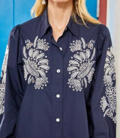 Embroidered Puff Sleeve Shirtdress 15 Embroidered Puff Sleeve Shirtdress -Karen Kane Store 2L70275 NAV 2025 Summer 00 2