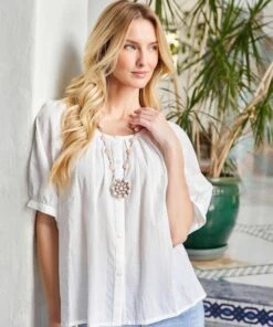 Short Sleeve Embroidered Peasant Top -Karen Kane Store 2L70277 OWH karenkane 2025 Summer 00 5