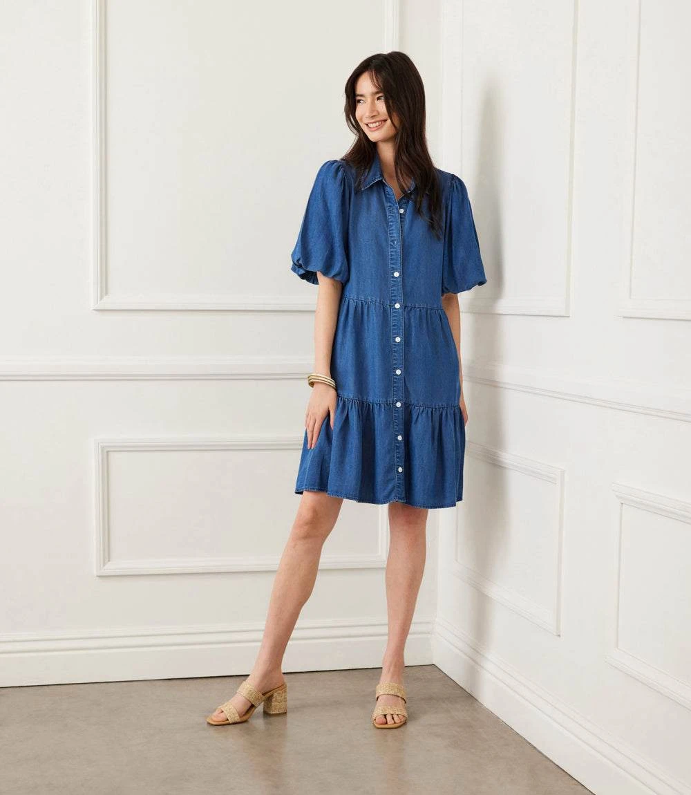 Petite Size Puff Sleeve Tiered Shirtdress 3 Petite Size Puff Sleeve Tiered Shirtdress