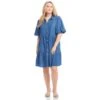 Plus Size Puff Sleeve Tiered Shirtdress