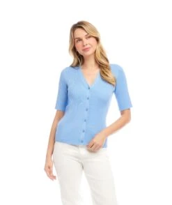 Short Sleeve Ribbed Cardigan Sweater 12 Short Sleeve Ribbed Cardigan Sweater -Karen Kane Store 2L89102 LAK karenkane 2025 Summer 00 1