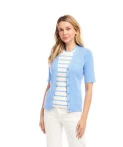 Short Sleeve Ribbed Cardigan Sweater 13 Short Sleeve Ribbed Cardigan Sweater -Karen Kane Store 2L89102 LAK karenkane 2025 Summer 00 2