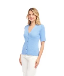 Short Sleeve Ribbed Cardigan Sweater 14 Short Sleeve Ribbed Cardigan Sweater -Karen Kane Store 2L89102 LAK karenkane 2025 Summer 00 3