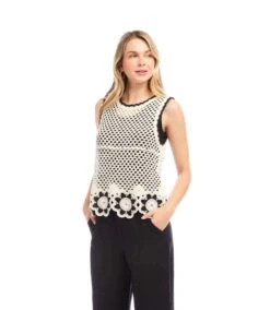 Crochet Flower Detail Sweater Tank -Karen Kane Store 2L89112 NWB KK 2025 Summer 00 2
