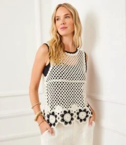 Crochet Flower Detail Sweater Tank