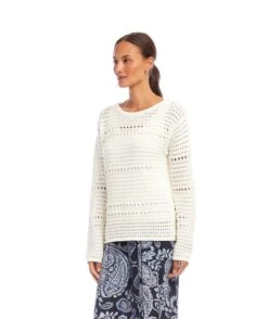 Boatneck Crochet Sweater -Karen Kane Store 2L89971 OWH karenkane 2025 Summer 00 2