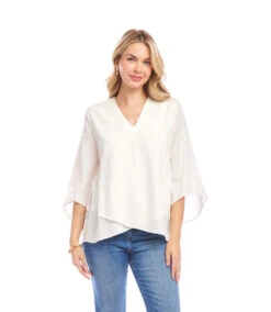 Bracelet Sleeve Embroidered Asymmetric Top -Karen Kane Store 2L92606 OWH KK 2025 Summer 00 1