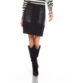 Contrast Faux Leather Pocket Pencil Skirt -Karen Kane Store 3L09032 BLK karenkane 2025 fall 00 1
