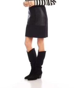 Contrast Faux Leather Pocket Pencil Skirt -Karen Kane Store 3L09032 BLK karenkane 2025 fall 00 2