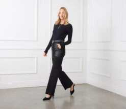 Contrast Faux Leather Pocket Wide-Leg Pants -Karen Kane Store 3L09033 BLK karenkane 2025 fall 00 2