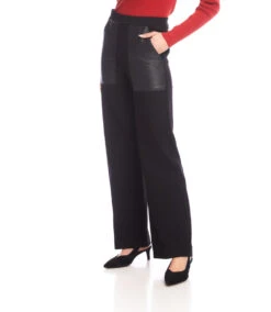 Contrast Faux Leather Pocket Wide-Leg Pants -Karen Kane Store 3L09033 BLK karenkane 2025 fall 00 4