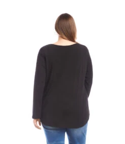 Plus Size Long Sleeve Embellished Shirttail Top -Karen Kane Store 3L13044W BLK karenkane 2025 fall 00 3