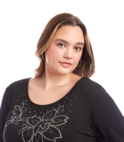 Plus Size Long Sleeve Embellished Shirttail Top -Karen Kane Store 3L13044W BLK karenkane 2025 fall 00 4