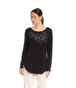 Long Sleeve Embellished Shirttail Top -Karen Kane Store 3L13044 BLK karenkane 2025 fall 00 2