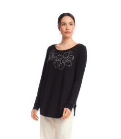 Long Sleeve Embellished Shirttail Top -Karen Kane Store 3L13044 BLK karenkane 2025 fall 00 3