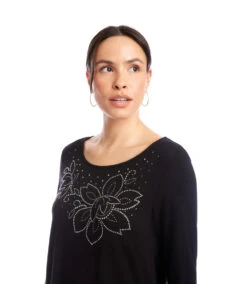 Long Sleeve Embellished Shirttail Top -Karen Kane Store 3L13044 BLK karenkane 2025 fall 00 5