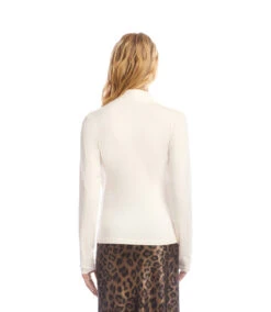 Petite Size Long Sleeve Crossover Side-Shirred Top -Karen Kane Store 3L13047P ECR karenkane 2025 fall 00 5