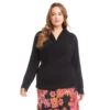 Plus Size Long Sleeve Crossover Side-Shirred Top -Karen Kane Store 3L13047W BLK karenkane 2025 fall 00 1