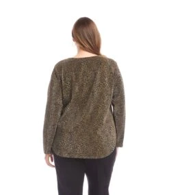 Plus Size Long Sleeve Metallic Knit Shirttail Top -Karen Kane Store 3L14201W GOL karenkane 2025 fall 00 3