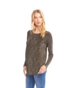 Long Sleeve Metallic Knit Shirttail Top -Karen Kane Store 3L14201 LEO karenkane 2025 fall 00 4