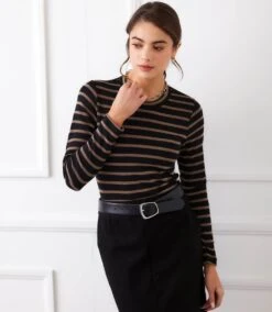 Stripe Long Sleeve Crewneck Top -Karen Kane Store 3L20403 BBR karenkane 2025 Fall 00 2